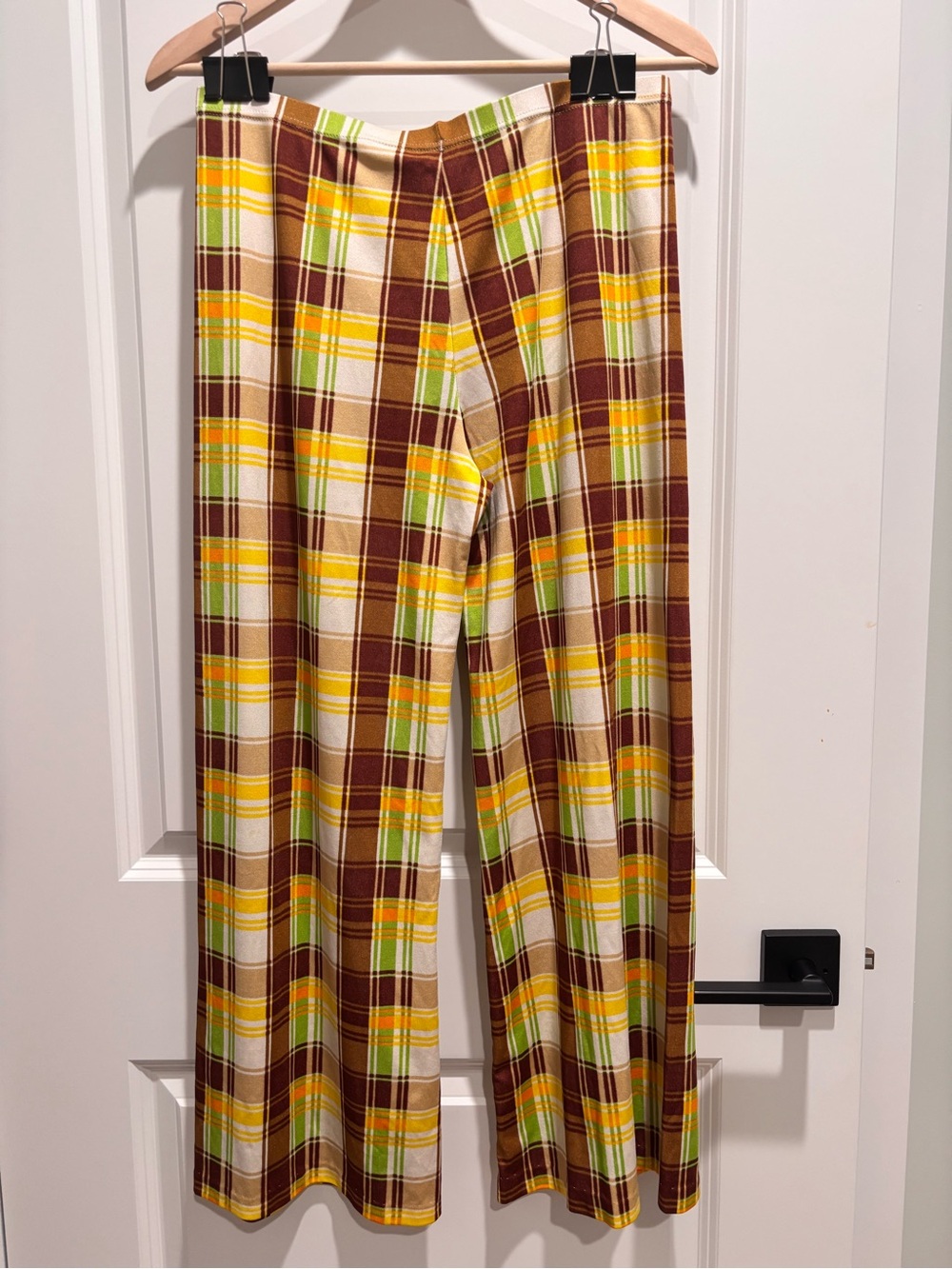 Vintage made in France 70’s Plaid Wide-Leg Pants in Brown, Yellow, Cream & Green - Picture 3 of 9